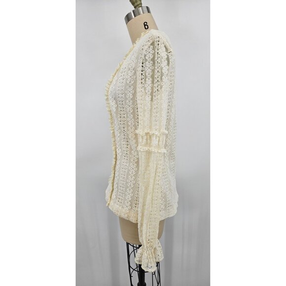 Vtg Fashioned by Gregory Blouse Womens 14 Ivory Lace Ruffles Long Sleeve Prairie - Picture 5 of 8